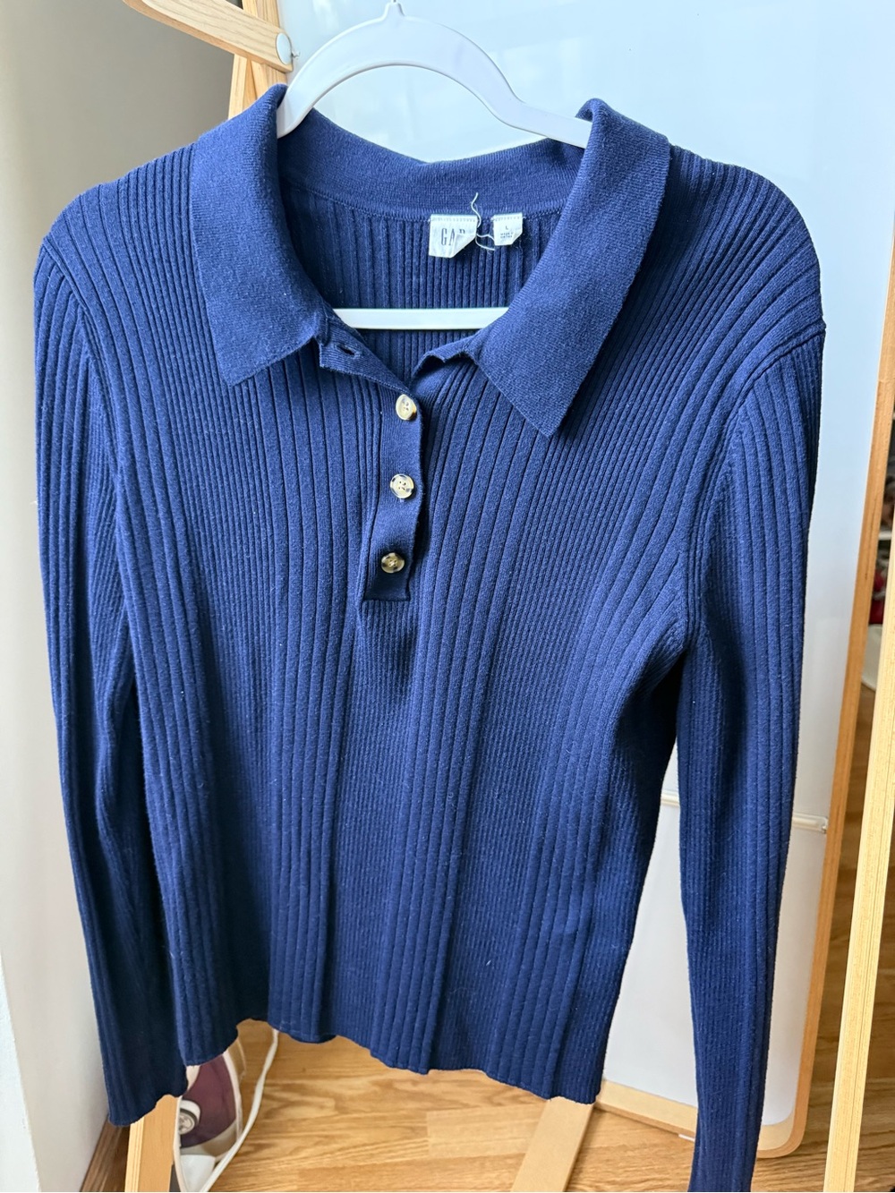 GAP Women's Navy Ribbed Polo Sweater